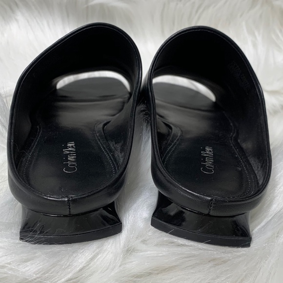 COPY - Calvin Klein Black Leather Peep Toe Slide Sandals - Picture 5 of 8